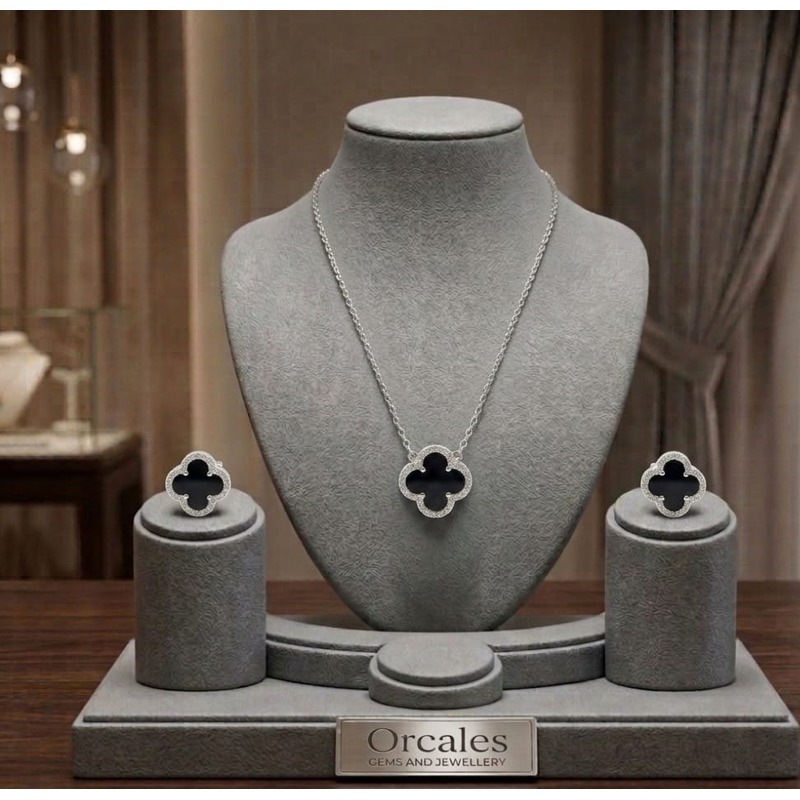 Black Clover Locket Set with Matching Earrings - Image 2