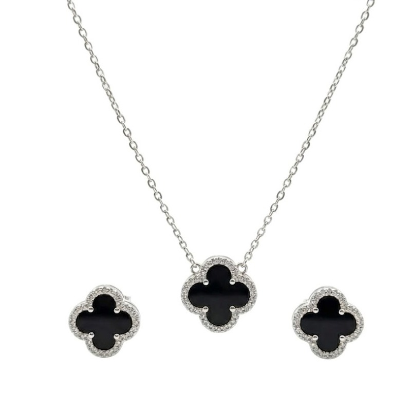 Black Clover Locket Set with Matching Earrings